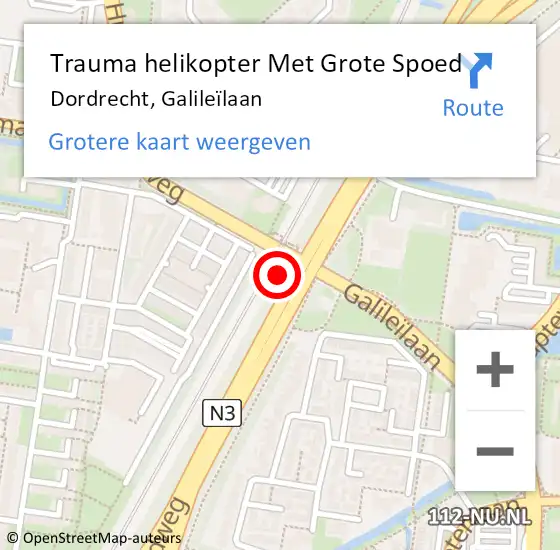 Locatie op kaart van de 112 melding: Trauma helikopter Met Grote Spoed Naar Dordrecht, Galileïlaan op 2 januari 2023 17:00