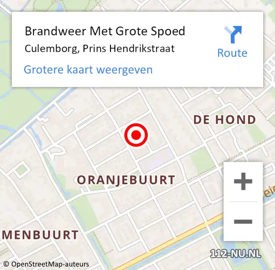 Locatie op kaart van de 112 melding: Brandweer Met Grote Spoed Naar Culemborg, Prins Hendrikstraat op 2 januari 2023 17:39