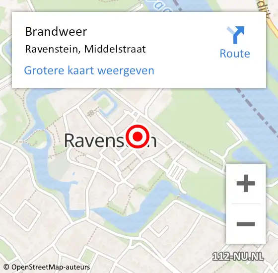 Locatie op kaart van de 112 melding: Brandweer Ravenstein, Middelstraat op 10 augustus 2014 21:09