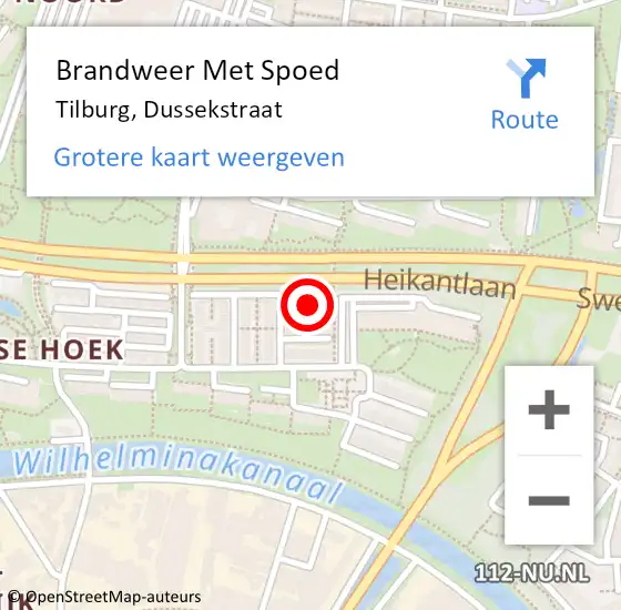 Locatie op kaart van de 112 melding: Brandweer Met Spoed Naar Tilburg, Dussekstraat op 2 januari 2023 19:03