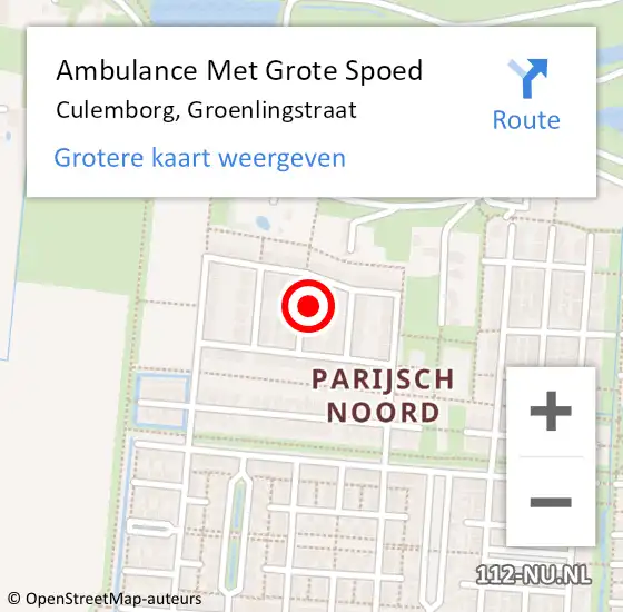 Locatie op kaart van de 112 melding: Ambulance Met Grote Spoed Naar Culemborg, Groenlingstraat op 2 januari 2023 19:27