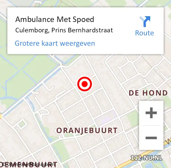 Locatie op kaart van de 112 melding: Ambulance Met Spoed Naar Culemborg, Prins Bernhardstraat op 2 januari 2023 19:36