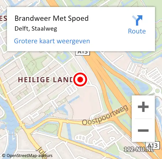 Locatie op kaart van de 112 melding: Brandweer Met Spoed Naar Delft, Staalweg op 2 januari 2023 20:14