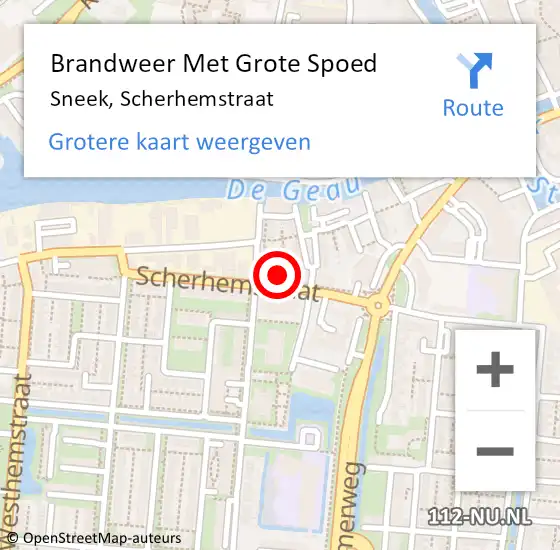 Locatie op kaart van de 112 melding: Brandweer Met Grote Spoed Naar Sneek, Scherhemstraat op 2 januari 2023 21:58