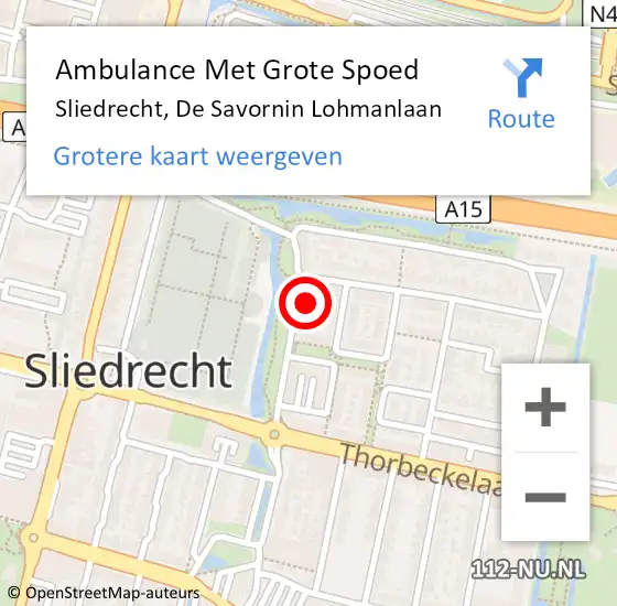Locatie op kaart van de 112 melding: Ambulance Met Grote Spoed Naar Sliedrecht, De Savornin Lohmanlaan op 2 januari 2023 22:01