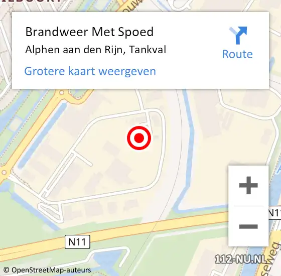 Locatie op kaart van de 112 melding: Brandweer Met Spoed Naar Alphen aan den Rijn, Tankval op 2 januari 2023 22:25