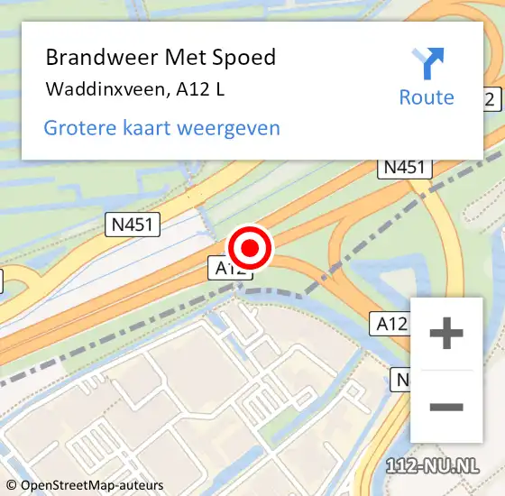 Locatie op kaart van de 112 melding: Brandweer Met Spoed Naar Waddinxveen, A12 L op 11 oktober 2013 08:52