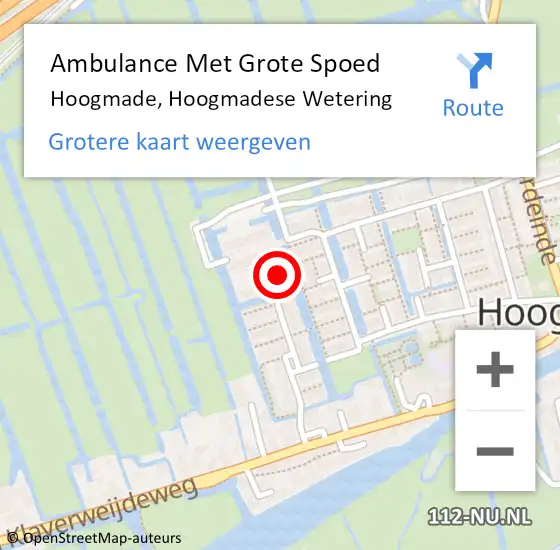 Locatie op kaart van de 112 melding: Ambulance Met Grote Spoed Naar Hoogmade, Hoogmadese Wetering op 2 januari 2023 23:31