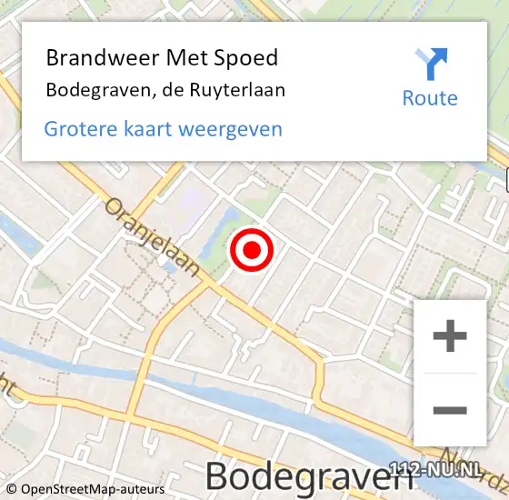 Locatie op kaart van de 112 melding: Brandweer Met Spoed Naar Bodegraven, de Ruyterlaan op 3 januari 2023 00:19