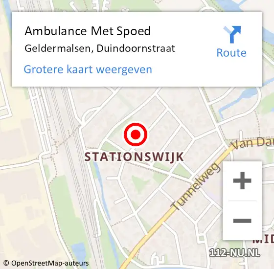 Locatie op kaart van de 112 melding: Ambulance Met Spoed Naar Geldermalsen, Duindoornstraat op 3 januari 2023 01:17