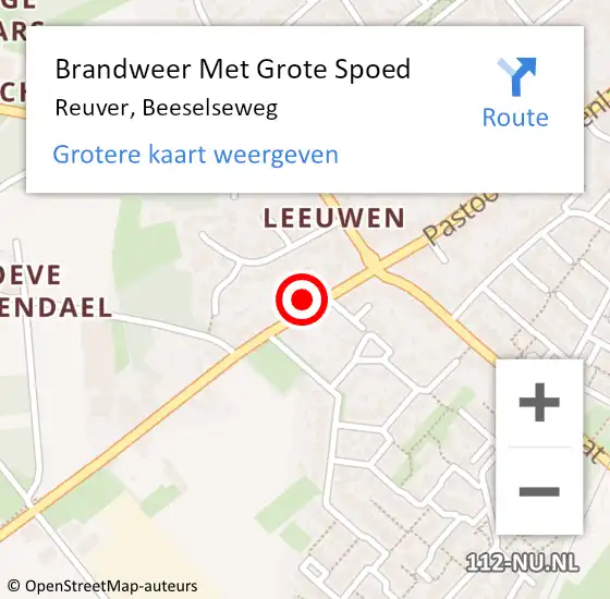 Locatie op kaart van de 112 melding: Brandweer Met Grote Spoed Naar Reuver, Beeselseweg op 3 januari 2023 01:17