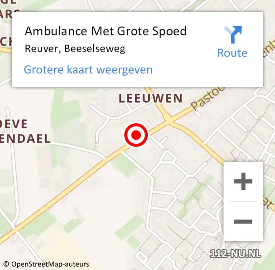 Locatie op kaart van de 112 melding: Ambulance Met Grote Spoed Naar Reuver, Beeselseweg op 3 januari 2023 01:17