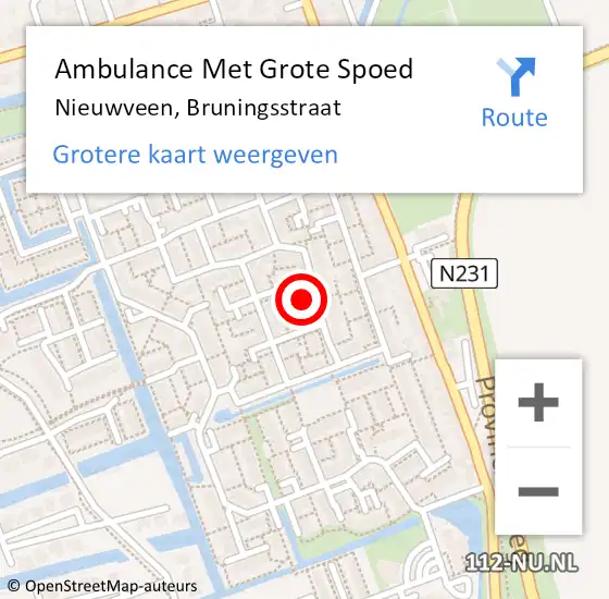 Locatie op kaart van de 112 melding: Ambulance Met Grote Spoed Naar Nieuwveen, Bruningsstraat op 3 januari 2023 01:21