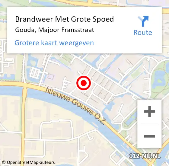 Locatie op kaart van de 112 melding: Brandweer Met Grote Spoed Naar Gouda, Majoor Fransstraat op 3 januari 2023 04:22