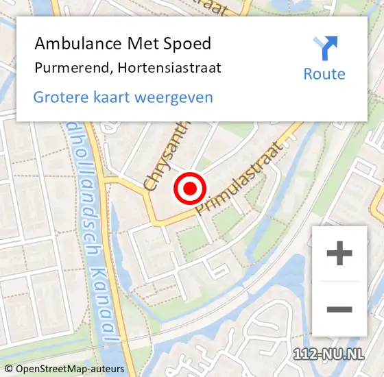 Locatie op kaart van de 112 melding: Ambulance Met Spoed Naar Purmerend, Hortensiastraat op 3 januari 2023 04:22