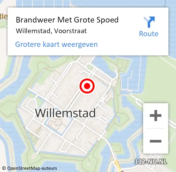 Locatie op kaart van de 112 melding: Brandweer Met Grote Spoed Naar Willemstad, Voorstraat op 3 januari 2023 04:38