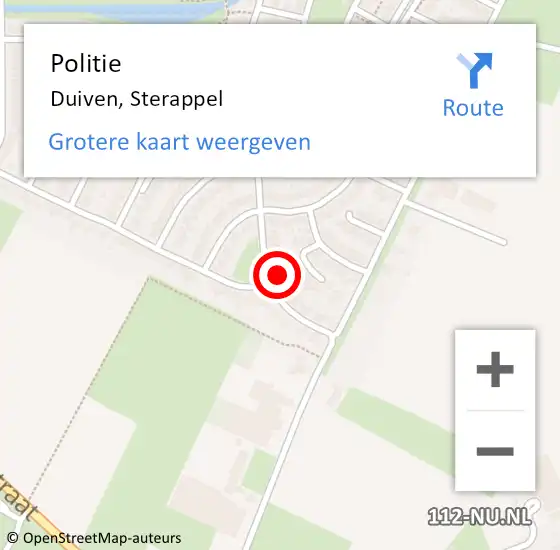 Locatie op kaart van de 112 melding: Politie Duiven, Sterappel op 3 januari 2023 04:53