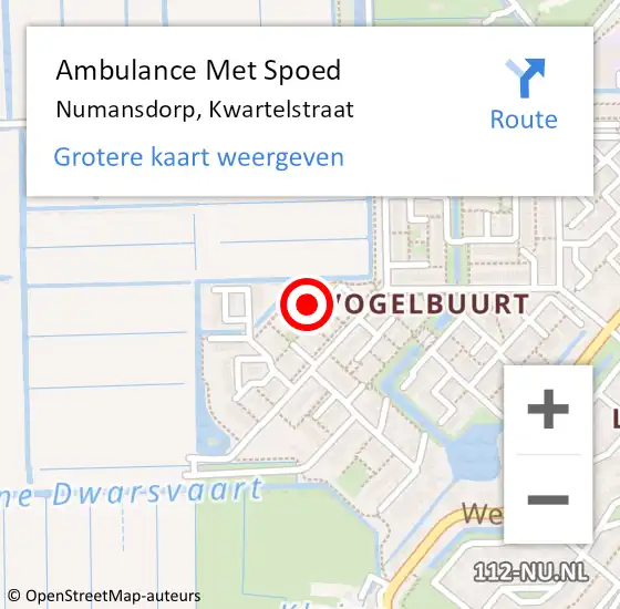 Locatie op kaart van de 112 melding: Ambulance Met Spoed Naar Numansdorp, Kwartelstraat op 3 januari 2023 05:01