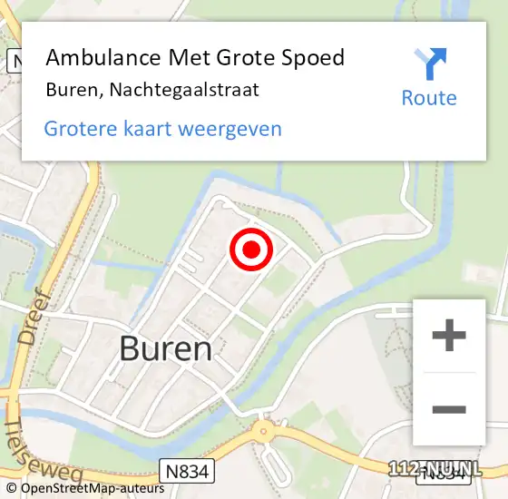 Locatie op kaart van de 112 melding: Ambulance Met Grote Spoed Naar Buren, Nachtegaalstraat op 3 januari 2023 05:19