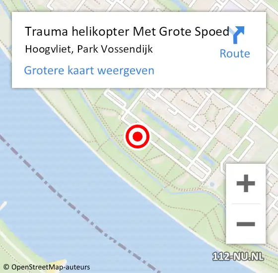 Locatie op kaart van de 112 melding: Trauma helikopter Met Grote Spoed Naar Hoogvliet, Park Vossendijk op 3 januari 2023 05:46