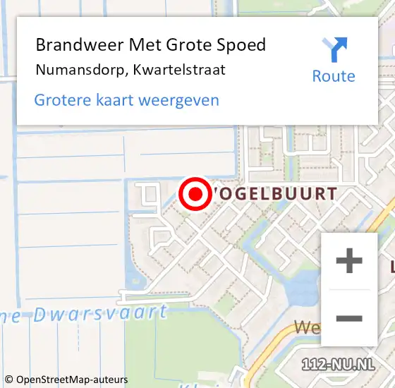 Locatie op kaart van de 112 melding: Brandweer Met Grote Spoed Naar Numansdorp, Kwartelstraat op 3 januari 2023 05:47