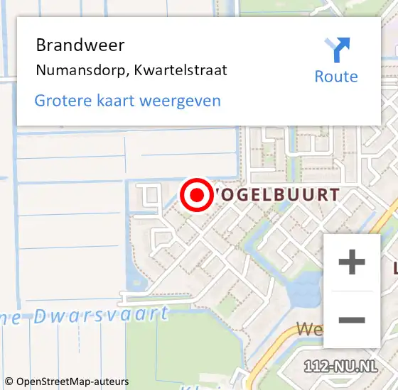 Locatie op kaart van de 112 melding: Brandweer Numansdorp, Kwartelstraat op 3 januari 2023 05:48