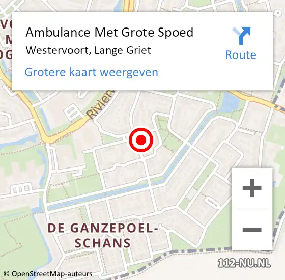 Locatie op kaart van de 112 melding: Ambulance Met Grote Spoed Naar Westervoort, Lange Griet op 3 januari 2023 05:52