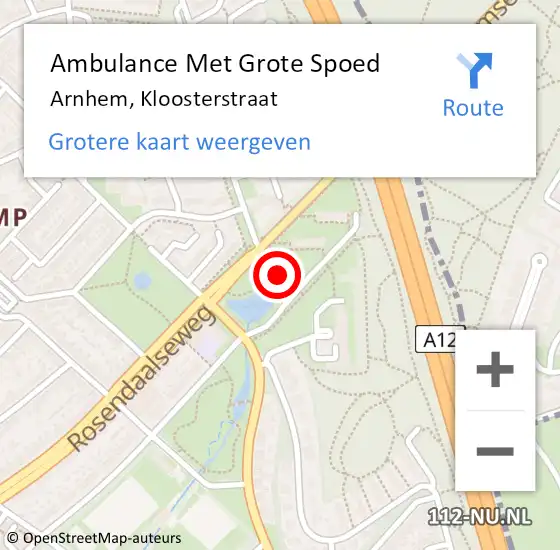 Locatie op kaart van de 112 melding: Ambulance Met Grote Spoed Naar Arnhem, Kloosterstraat op 3 januari 2023 06:30