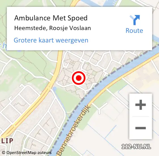 Locatie op kaart van de 112 melding: Ambulance Met Spoed Naar Heemstede, Roosje Voslaan op 3 januari 2023 07:38