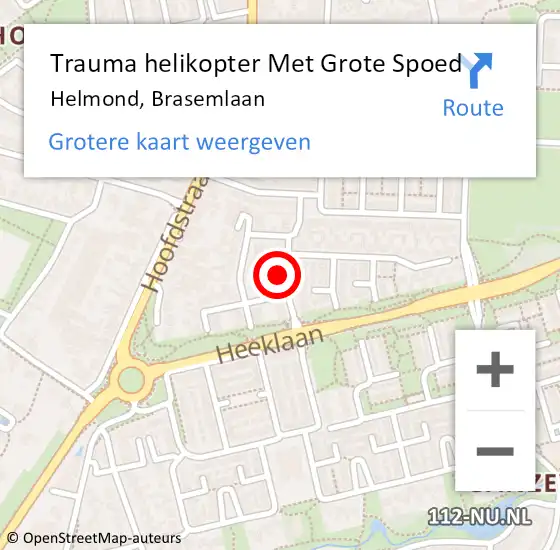 Locatie op kaart van de 112 melding: Trauma helikopter Met Grote Spoed Naar Helmond, Brasemlaan op 3 januari 2023 08:38