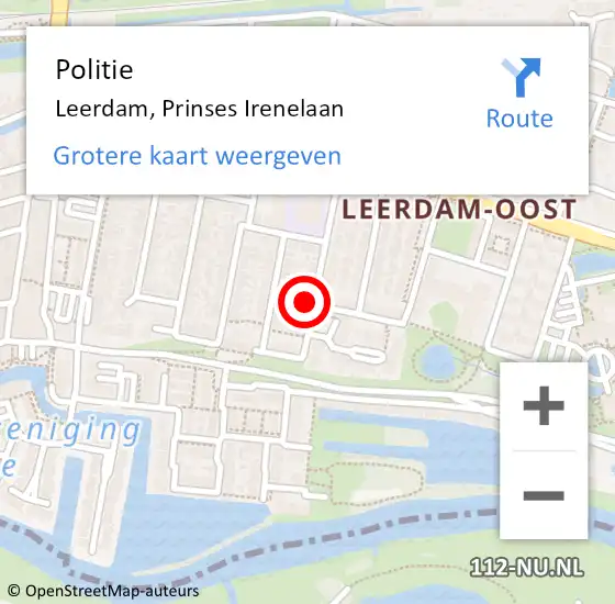 Locatie op kaart van de 112 melding: Politie Leerdam, Prinses Irenelaan op 3 januari 2023 09:33