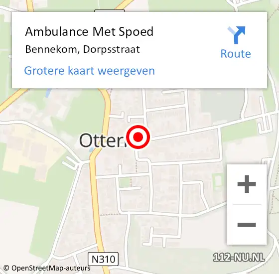 Locatie op kaart van de 112 melding: Ambulance Met Spoed Naar Bennekom, Dorpsstraat op 3 januari 2023 09:54