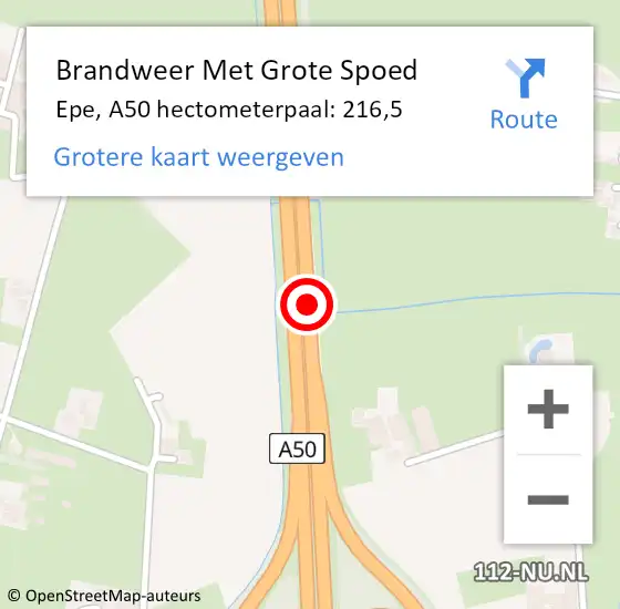 Locatie op kaart van de 112 melding: Brandweer Met Grote Spoed Naar Epe, A50 hectometerpaal: 216,5 op 3 januari 2023 10:10