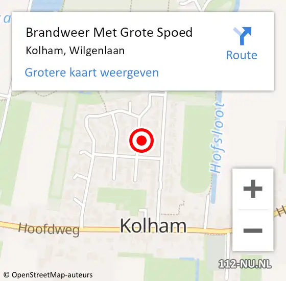 Locatie op kaart van de 112 melding: Brandweer Met Grote Spoed Naar Kolham, Wilgenlaan op 3 januari 2023 10:23