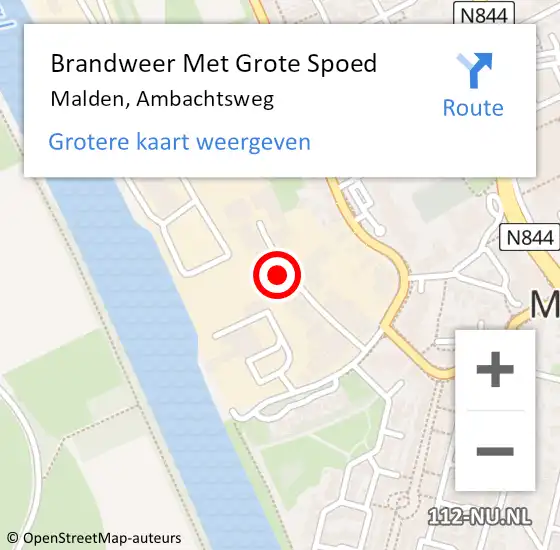 Locatie op kaart van de 112 melding: Brandweer Met Grote Spoed Naar Malden, Ambachtsweg op 3 januari 2023 10:43