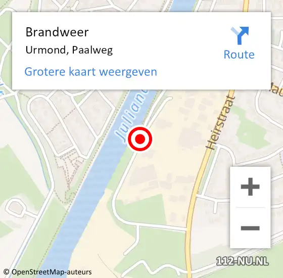 Locatie op kaart van de 112 melding: Brandweer Urmond, Paalweg op 10 augustus 2014 22:50