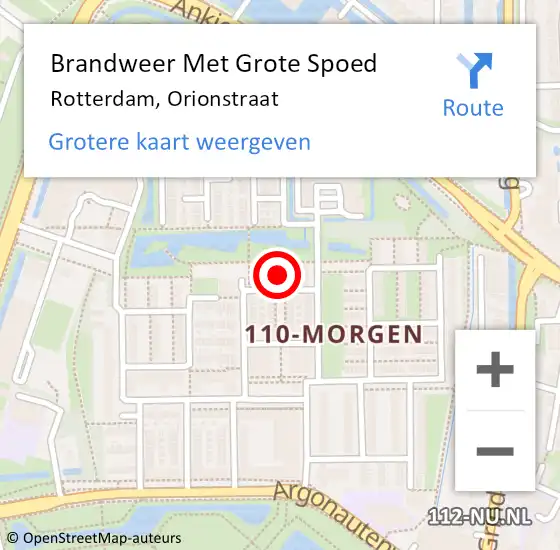 Locatie op kaart van de 112 melding: Brandweer Met Grote Spoed Naar Rotterdam, Orionstraat op 3 januari 2023 11:28