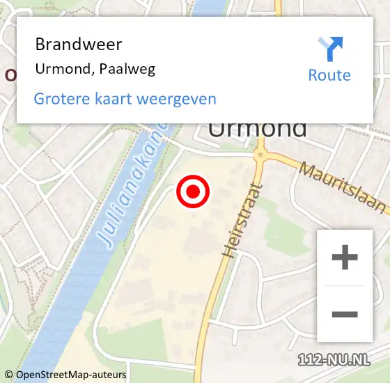 Locatie op kaart van de 112 melding: Brandweer Urmond, Paalweg op 10 augustus 2014 23:00