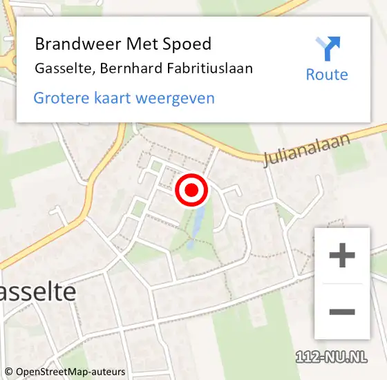 Locatie op kaart van de 112 melding: Brandweer Met Spoed Naar Gasselte, Bernhard Fabritiuslaan op 3 januari 2023 11:56