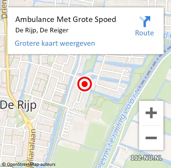 Locatie op kaart van de 112 melding: Ambulance Met Grote Spoed Naar De Rijp, De Reiger op 10 augustus 2014 23:04