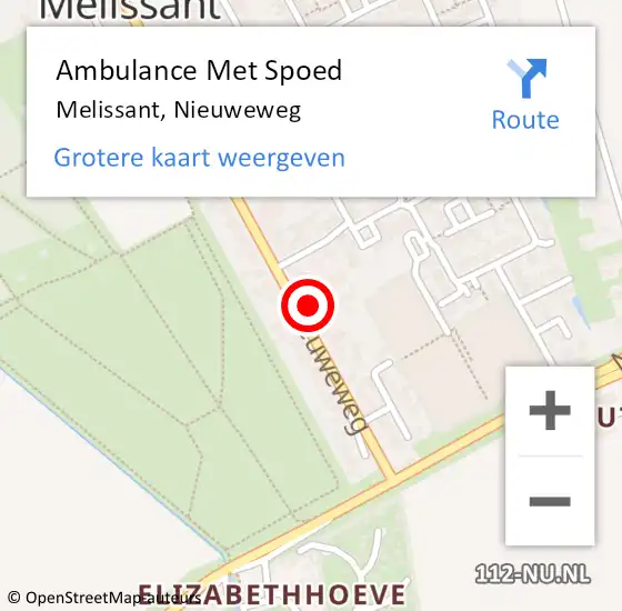 Locatie op kaart van de 112 melding: Ambulance Met Spoed Naar Melissant, Nieuweweg op 3 januari 2023 12:22