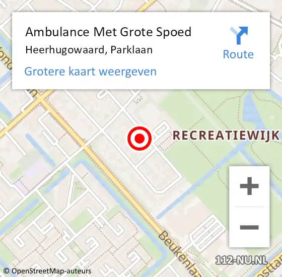 Locatie op kaart van de 112 melding: Ambulance Met Grote Spoed Naar Heerhugowaard, Parklaan op 3 januari 2023 12:23