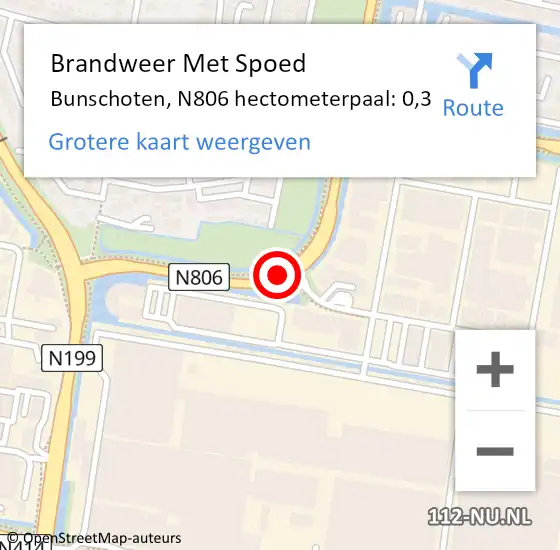 Locatie op kaart van de 112 melding: Brandweer Met Spoed Naar Bunschoten, N806 hectometerpaal: 0,3 op 3 januari 2023 14:01