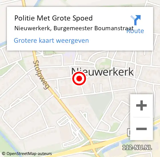 Locatie op kaart van de 112 melding: Politie Met Grote Spoed Naar Nieuwerkerk, Burgemeester Boumanstraat op 3 januari 2023 14:04