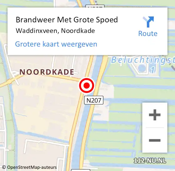 Locatie op kaart van de 112 melding: Brandweer Met Grote Spoed Naar Waddinxveen, Noordkade op 10 augustus 2014 23:35