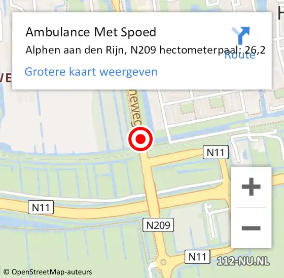 Locatie op kaart van de 112 melding: Ambulance Met Spoed Naar Alphen aan den Rijn, N209 hectometerpaal: 26,2 op 3 januari 2023 15:16