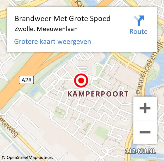 Locatie op kaart van de 112 melding: Brandweer Met Grote Spoed Naar Zwolle, Meeuwenlaan op 3 januari 2023 15:51