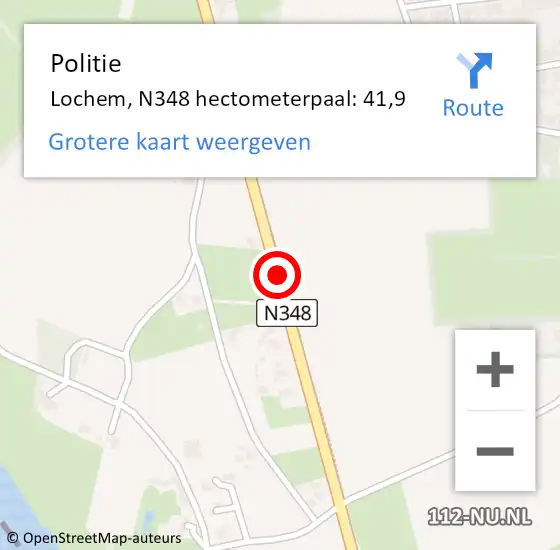 Locatie op kaart van de 112 melding: Politie Lochem, N348 hectometerpaal: 41,9 op 3 januari 2023 16:09
