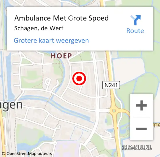 Locatie op kaart van de 112 melding: Ambulance Met Grote Spoed Naar Schagen, de Werf op 3 januari 2023 17:16