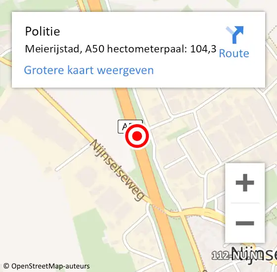 Locatie op kaart van de 112 melding: Politie Meierijstad, A50 hectometerpaal: 104,3 op 3 januari 2023 17:27